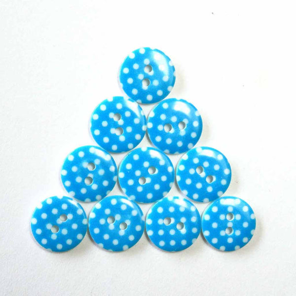 15 mm Small Polka Dot Buttons, Pack of 10 Blue Buttons