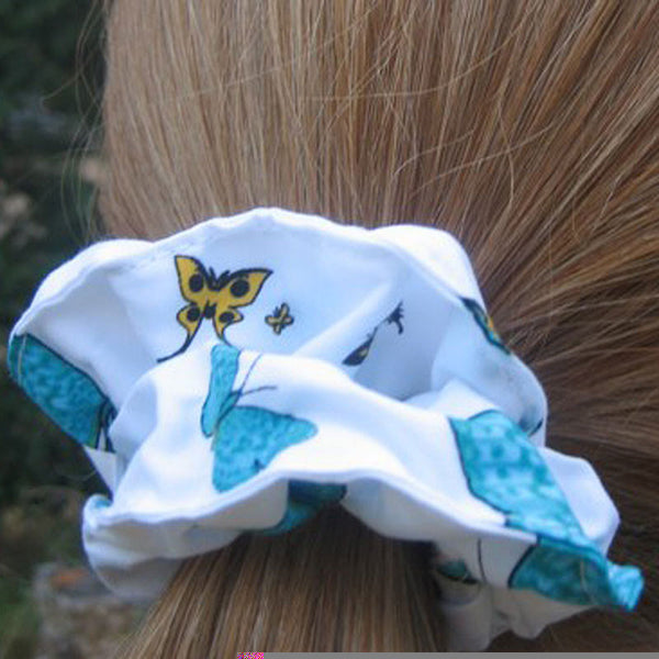 White Blue Butterfly Scrunchie, Hairband and Bandana in Organza Gift Bag