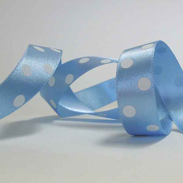 15 mm Cornflower Blue and White Polka Dot Satin Ribbon