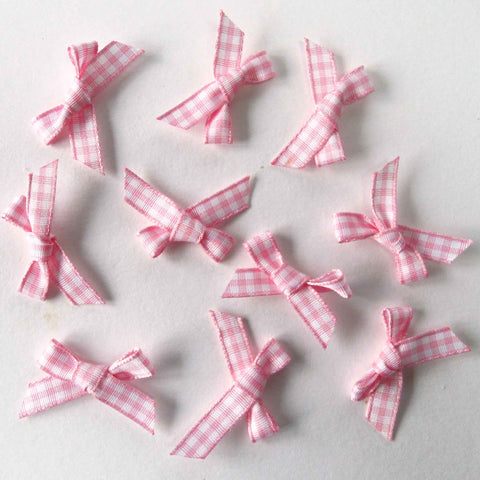 7mm Ribbon Bows Pale Pink Gingham - Pack of 10