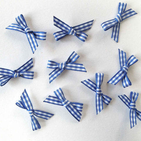 7mm Ribbon Bows Royal Blue Gingham - Pack of 9 or 10