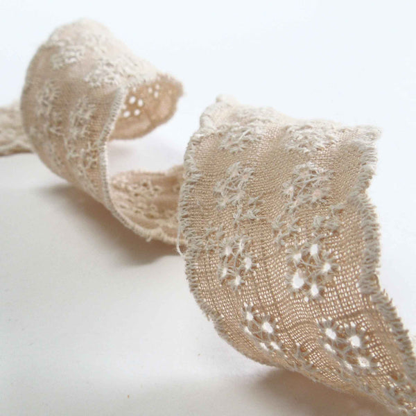 38mm Linen Broderie Anglaise Lace - Natural