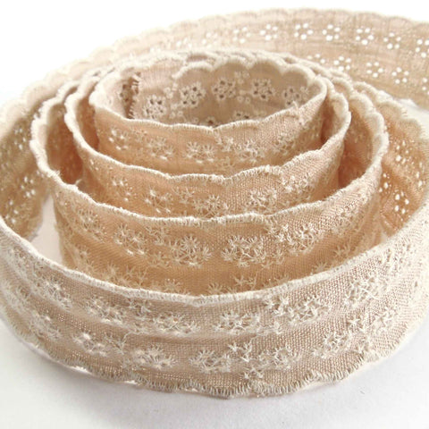 38mm Linen Broderie Anglaise Lace - Natural