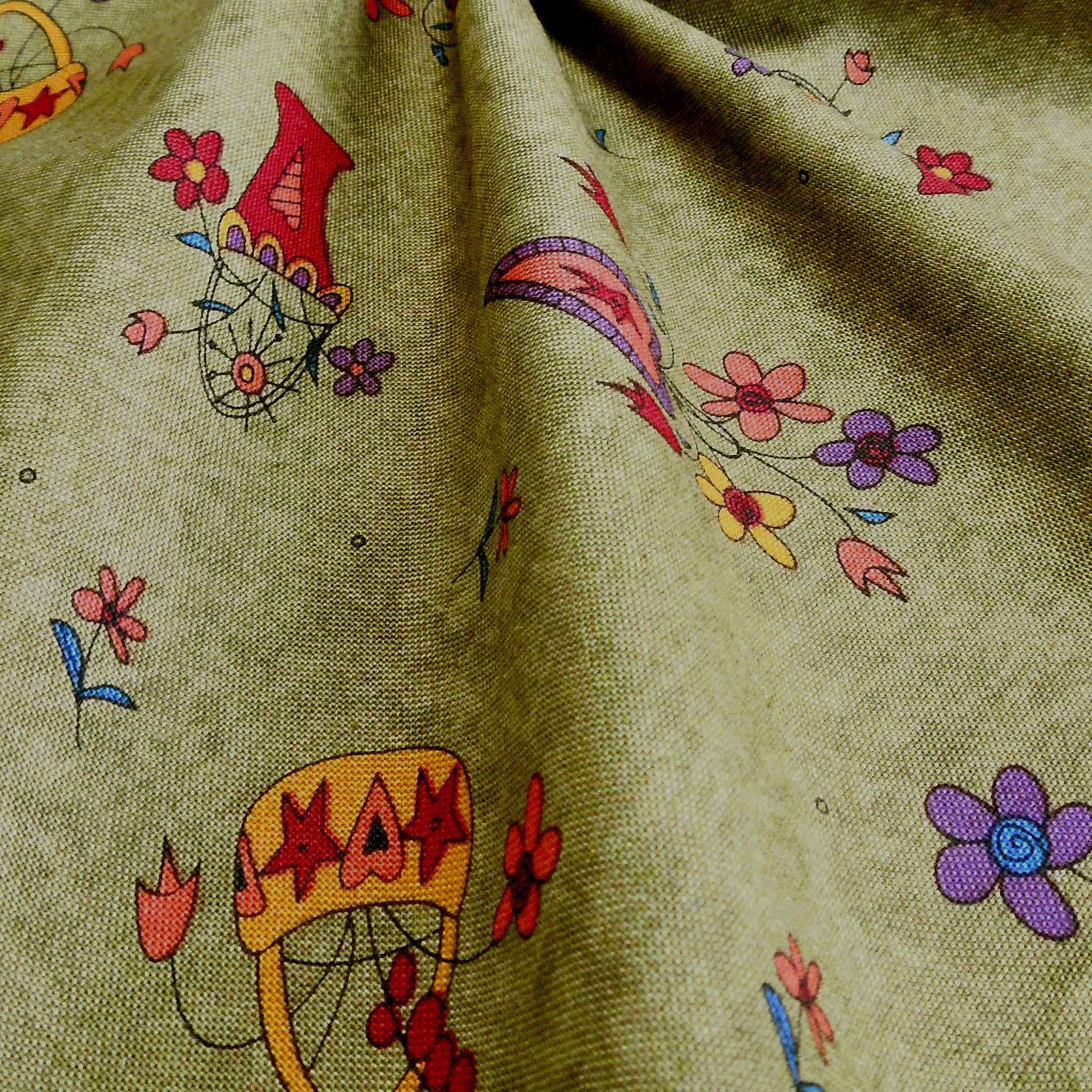 Green Flowers and Hearts Cotton Fabric - Buggy Barn Bloomers - Henry Glass 1187