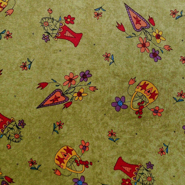 Green Flowers and Hearts Cotton Fabric Buggy Barn Bloomers - Henry Glass 1187