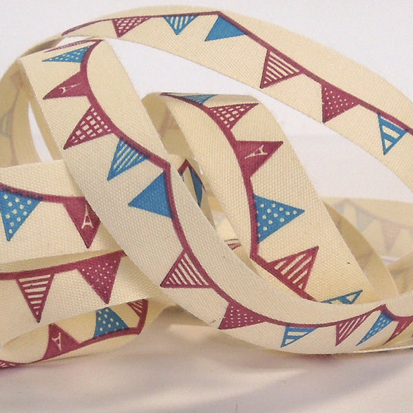 15mm Blue and Red Bunting Cotton Ribbon