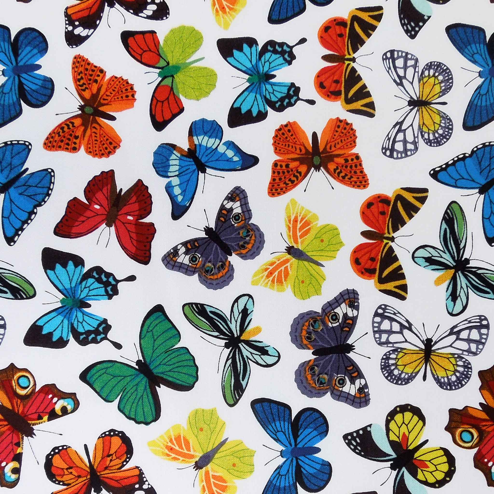 Bright Coloured Butterfly Fabric, Multicoloured Butterflies Cotton Fabric