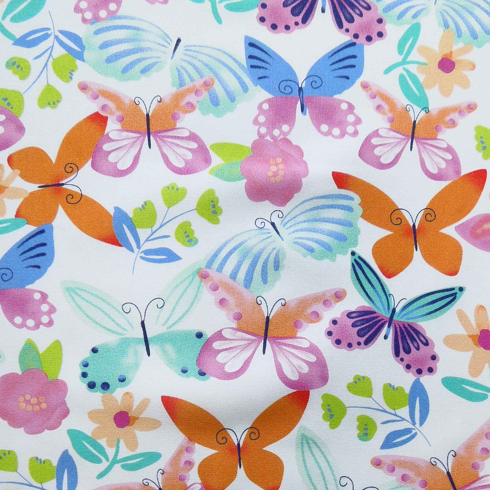 Pastel Coloured Butterfly Fabric, Multicoloured Butterflies Cotton Fabric for Patchwork and Crafts
