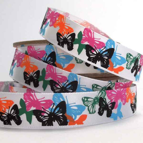 15 mm Coloured Butterfly Satin Ribbon
