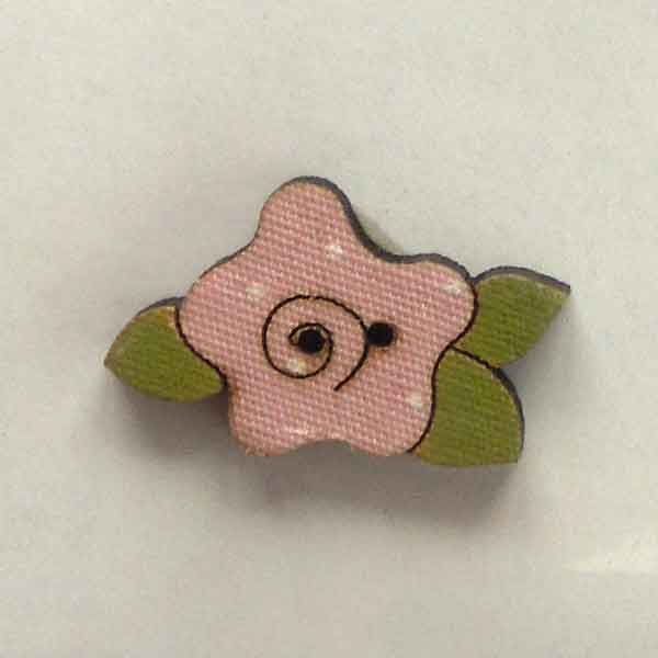 24 mm Rose Wooden and Leaf Buttons, Pack of 3 Coloured Flower Craft Buttons