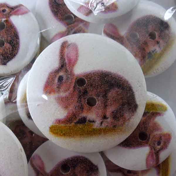 Rabbit Wooden Craft Buttons, 18 25 mm, Pack of 15 Buttons