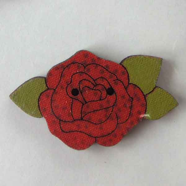 38 mm Large Rose Wooden Flower and Leaf Buttons, Pack of 2 Craft Buttons