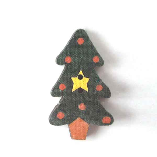 20mm Christmas Trees Fabric Covered Wooden Buttons - Pack of 2