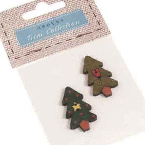 20mm Christmas Trees Fabric Covered Wooden Buttons - Pack of 2