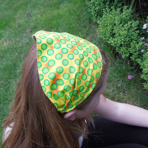 Green Yellow Polka Dot Scrunchie, Hairband and Bandanna in Organza Gift Bag