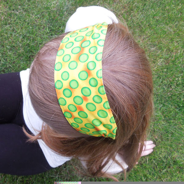 Green Yellow Polka Dot Scrunchie, Hairband and Bandanna in Organza Gift Bag