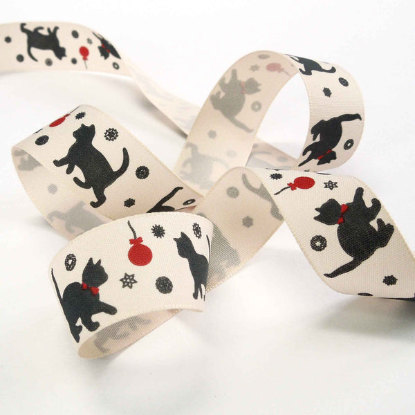 25mm Christmas Cat and Bauble Ribbon - Berisfords