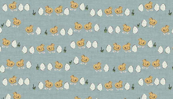 Blue Chicks and Eggs Cotton Fabric by Makower 1779/B, Home Grown Collection