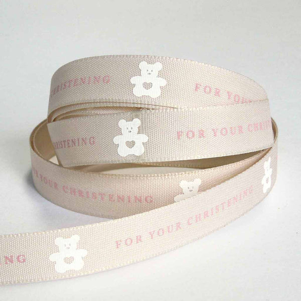 15mm For Your Christening Ribbon Baby Pink - Berisfords