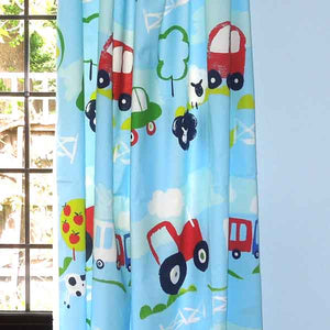 Countryside Cotton Furnishing by Prestigious Textiles, Child's Blue Car and Tractor Fabric
