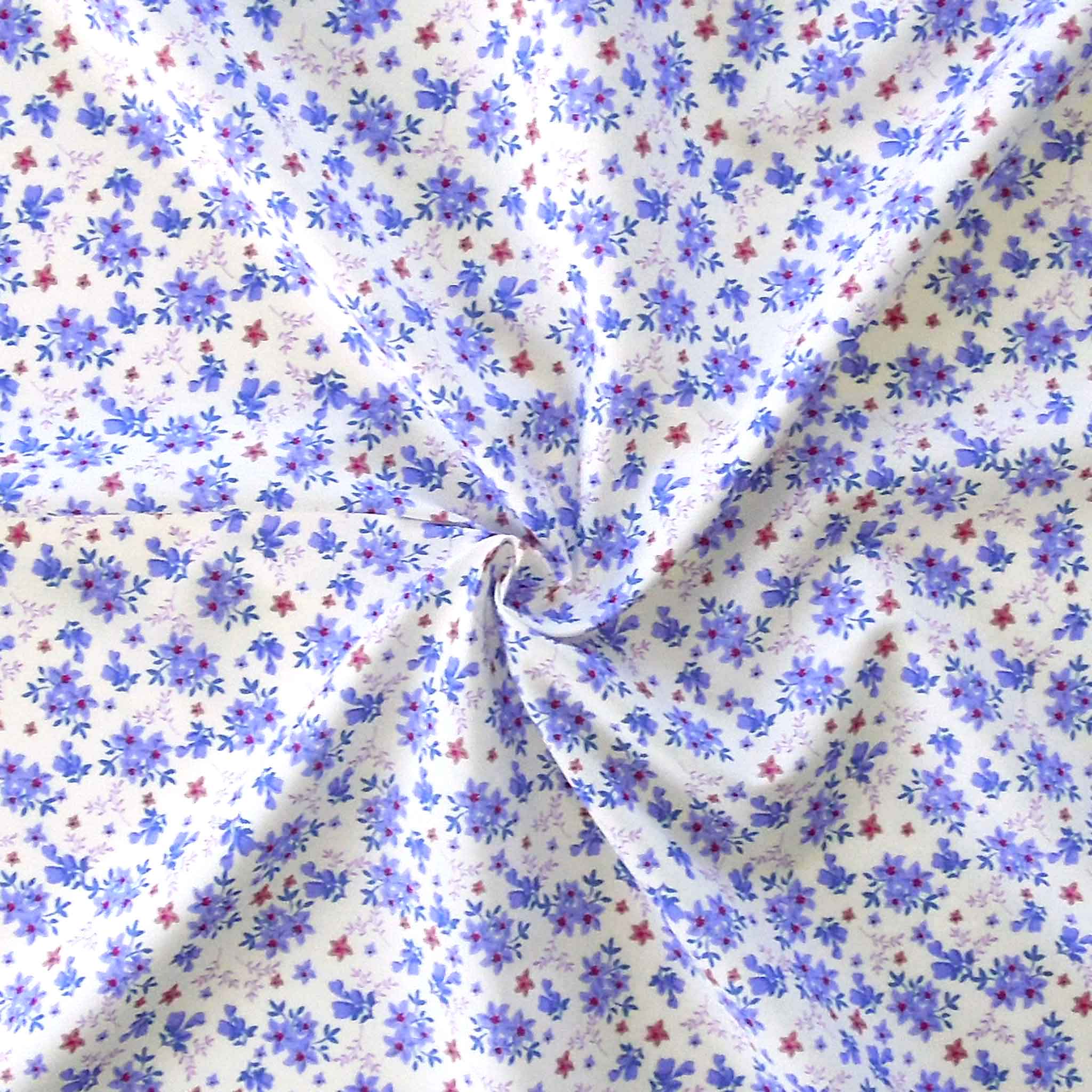 Small Flower Sprigs Cotton Poplin Fabric - Blue - Rose & Hubble