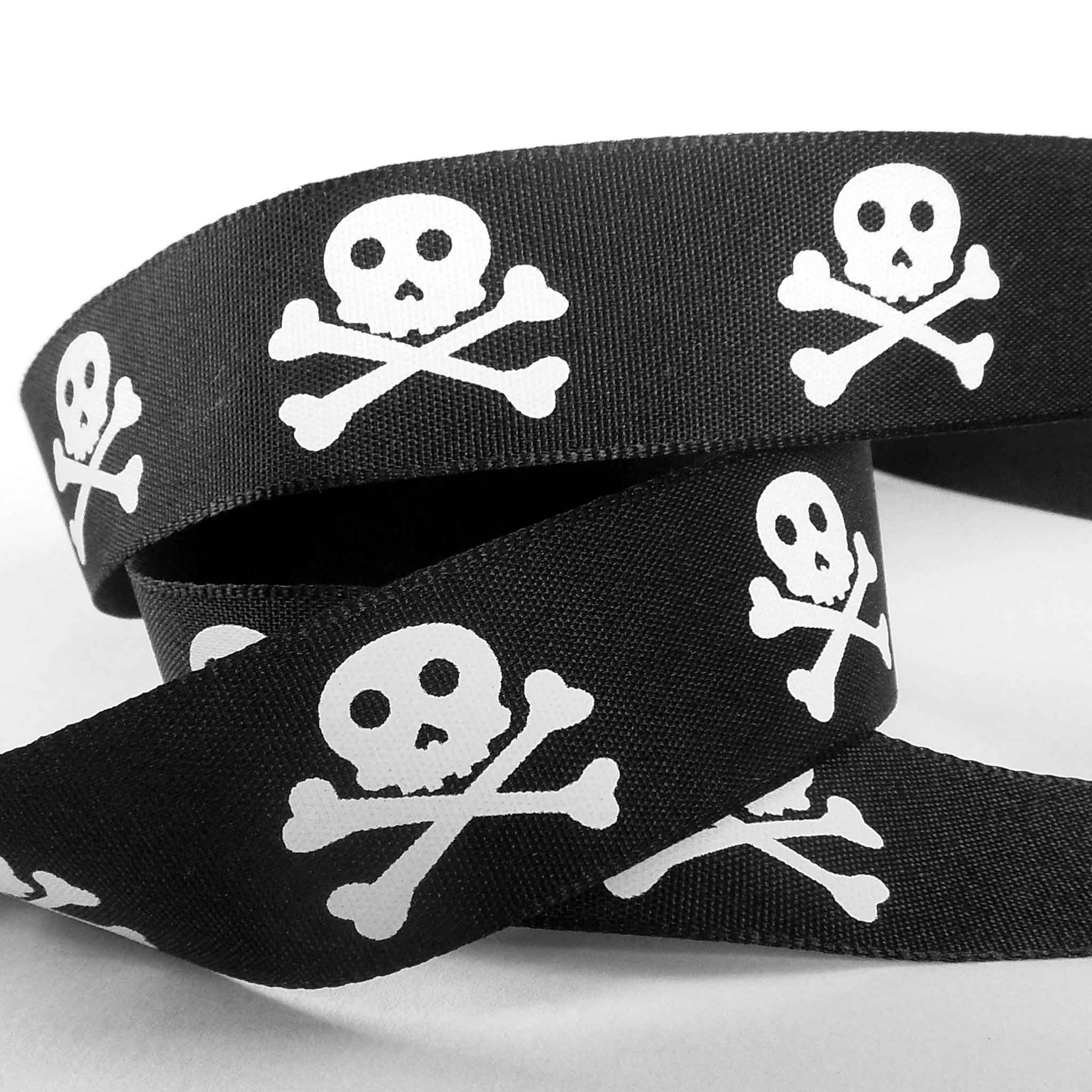 25mm Skull and Crossbones Pirate Ribbon - Black/White - Berisfords