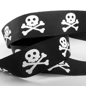 25mm Skull and Crossbones Pirate Ribbon Black/White - Berisfords