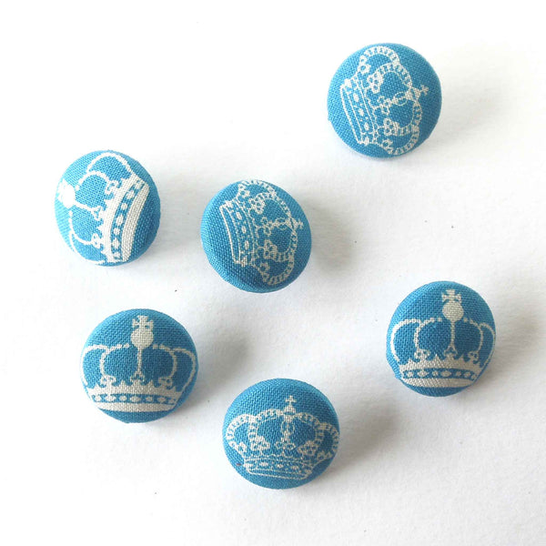 22mm Blue Crown Makower Fabric Covered Buttons - Handmade
