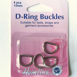 Hemline D Rings 12mm Nickel - 4 Pieces