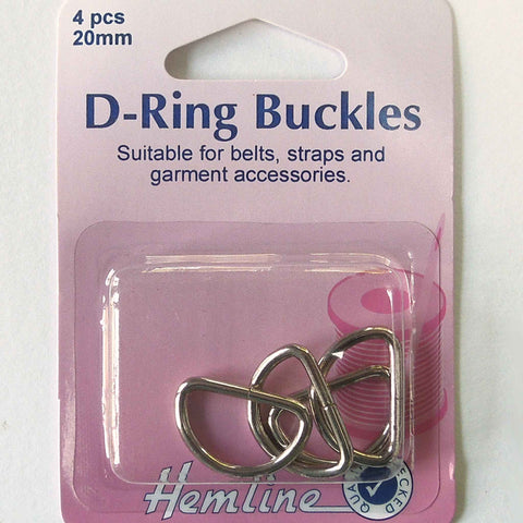Hemline D Rings 20mm Nickel - 4 Pieces
