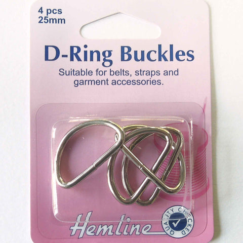 Hemline D Rings 25mm Nickel - 4 Pieces