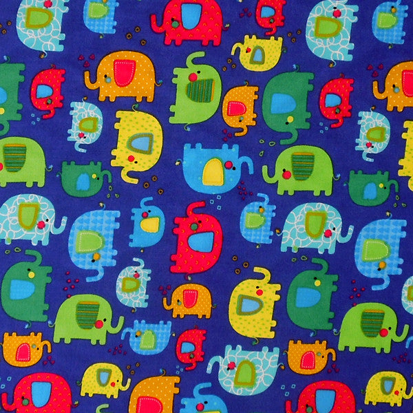Kid's Elephant Cotton Fabric, Baby Blue Fabric with Coloured Elephants
