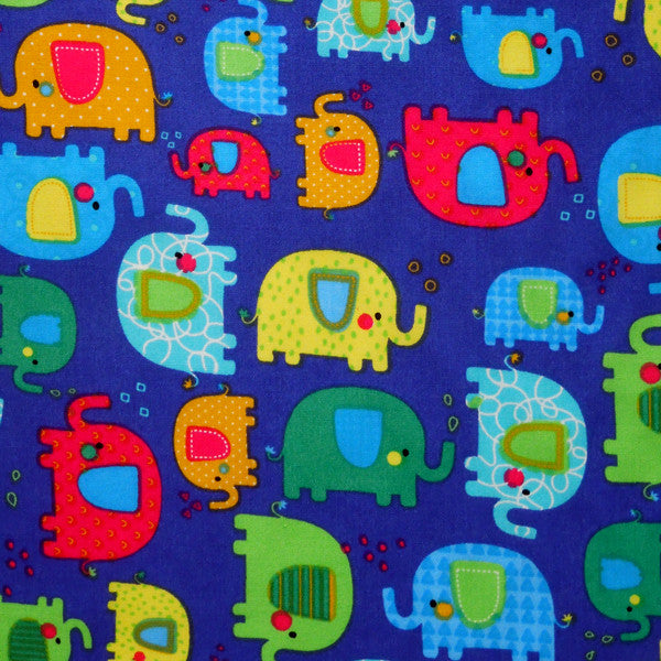 Kid's Elephant Cotton Fabric, Baby Blue Fabric with Coloured Elephants