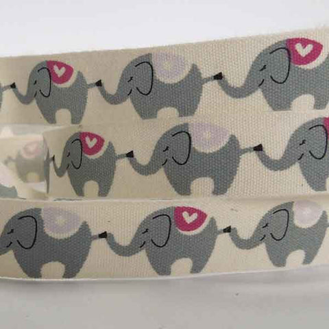 15mm Baby Pink Elephant Cotton Ribbon