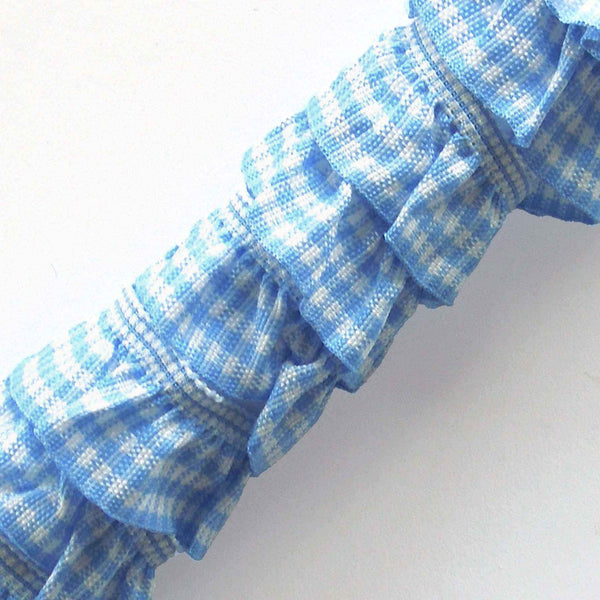 20mm Blue Frilled Gingham Ribbon Trim