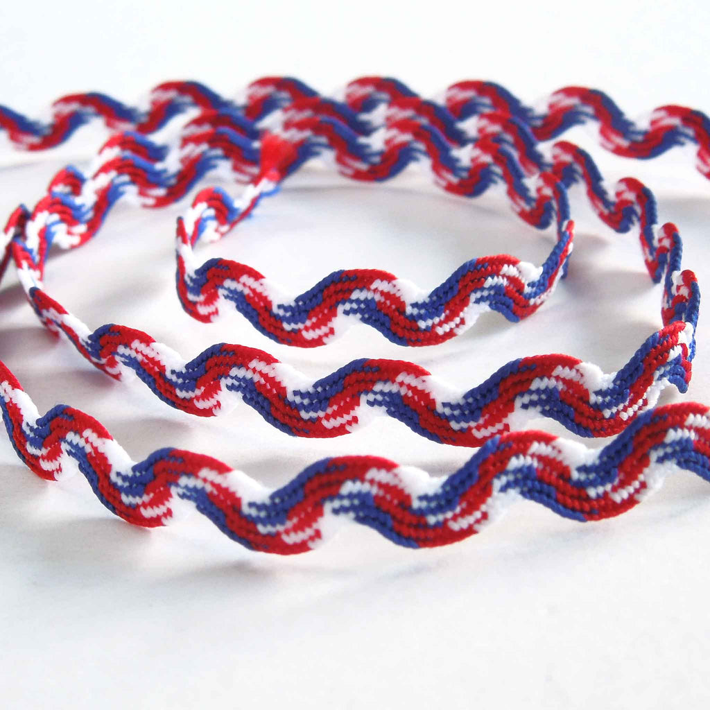 7mm Coloured Ric Rac - Red, White and Blue – Fabric and Ribbon