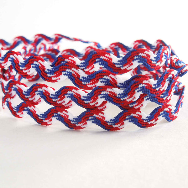 7mm Red, White and Blue Ric Rac Trim on Wooden Bobbin - 2 Metres