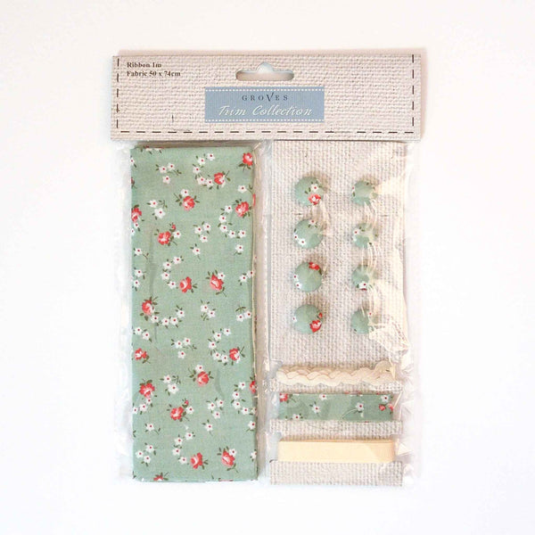 Green Flower Cotton Fabric Craft Pack