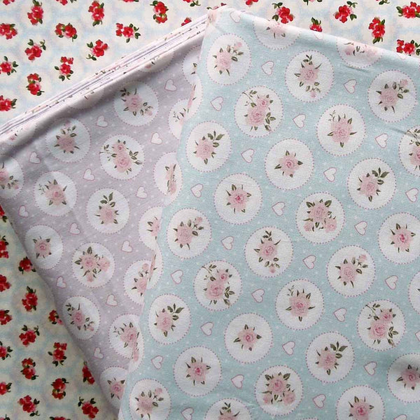 Green Rose and Hearts Cotton Fabric by John Louden