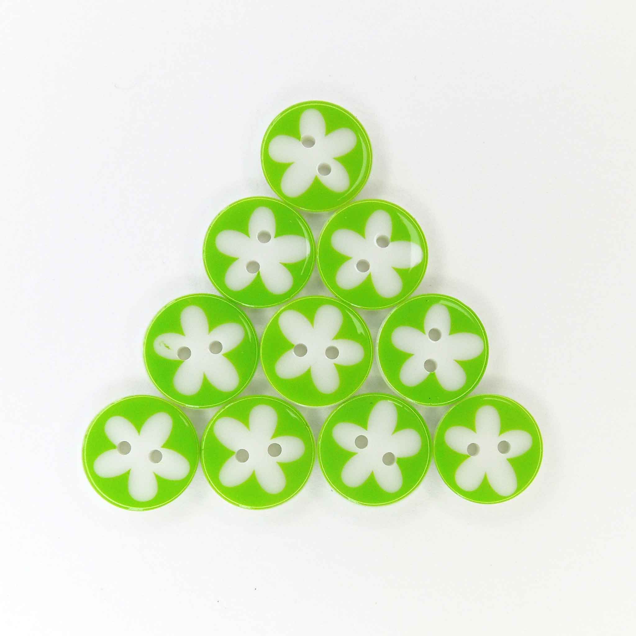 17 mm Flower Light Green 2 Hole Buttons - Pack of 10