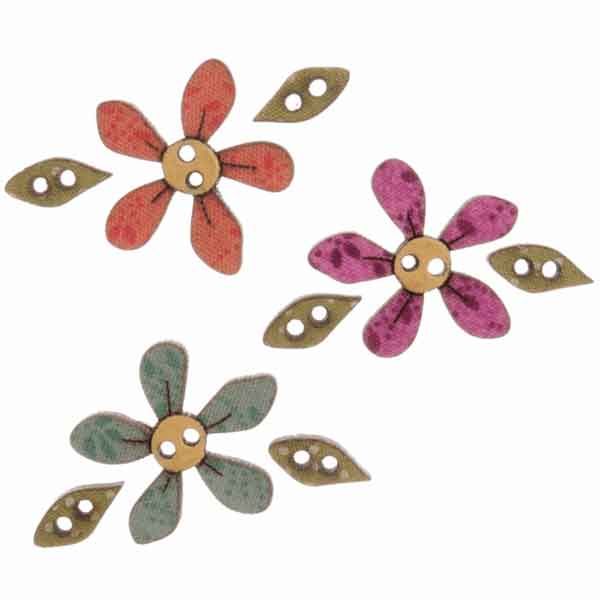23 mm Leaves DU4746, Wooden Flower and Leaf Buttons, Pack of 3 Craft Buttons