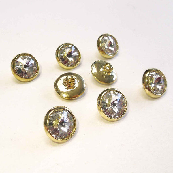 14mm Decorative Crystal Button - Gold Metal Shank