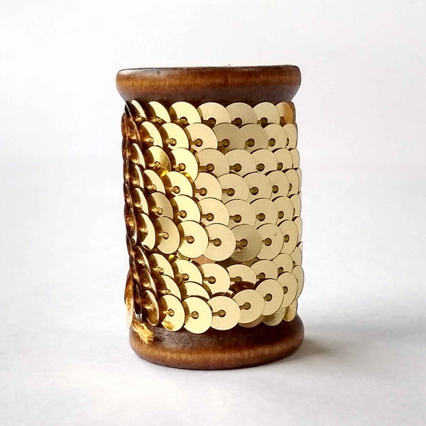 6 mm Gold Sequin Trim on Wooden Bobbin - 3 metres