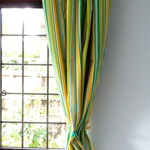 Multicoloured Stripes Green Yellow Blue - Furnishing Fabric .