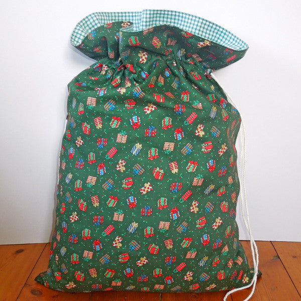 Christmas Personalised Presents Toy Sack, Kid's Xmas Green Cotton Storage Bag