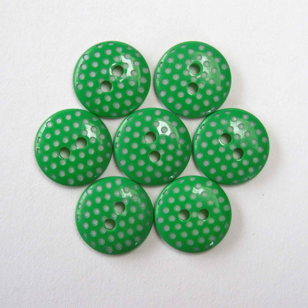 15 mm Microdot Buttons, Pack of 12 Green Small Polka Dot Button