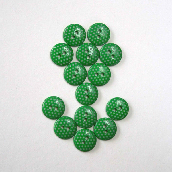 15 mm Microdot Buttons, Pack of 12 Green Small Polka Dot Button
