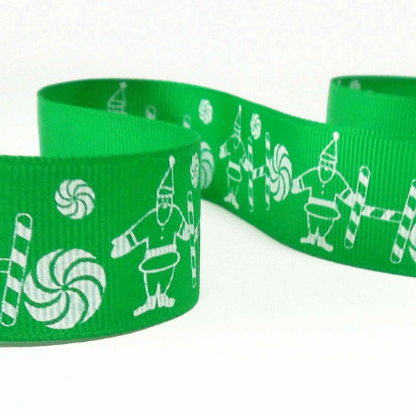 25mm Green Santa and Candy Canes Christmas Ribbon