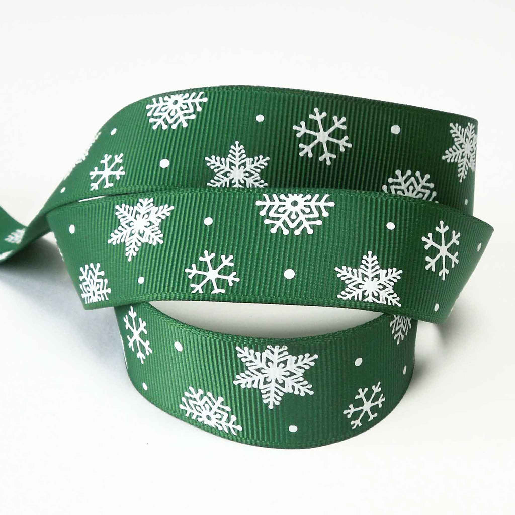 Snowflake Ribon 22mm Green and White Christmas Snowflake Ribbon – Fabric and Ribbon