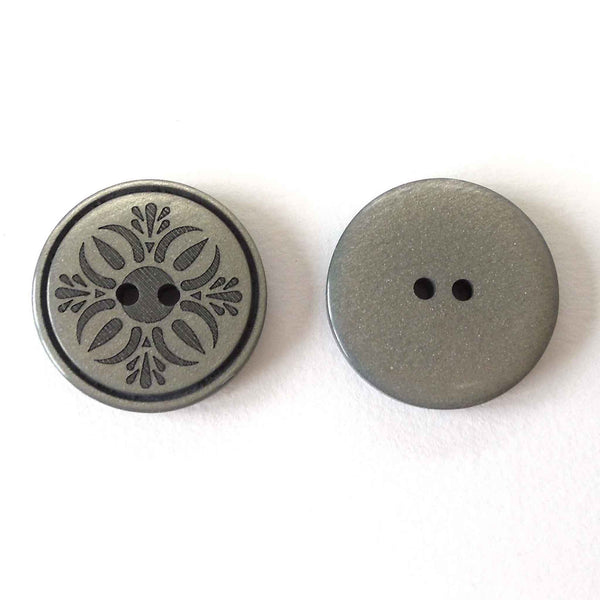 38mm Grey Fleur de Lys Buttons - 2 Hole Buttons - Pack of 4